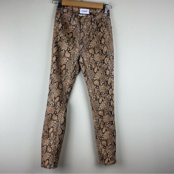 FRAME Le High Skinny Crop Coated Python snake  animal print size 24 - Picture 2 of 6